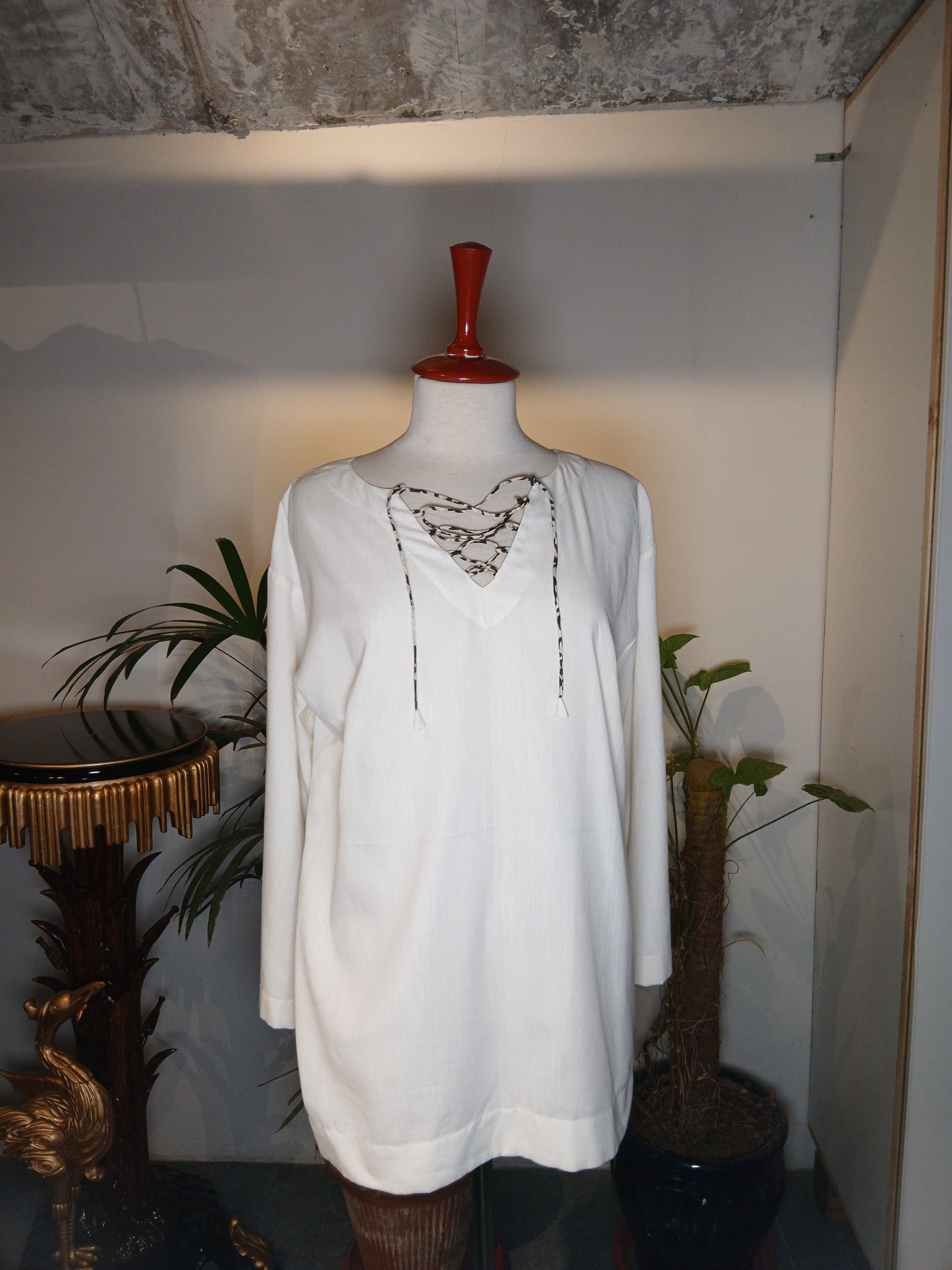 White Shirt with block printed criss cross detail (Size 10)