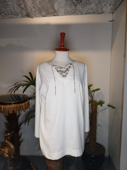 White Shirt with block printed criss cross detail (Size 10)